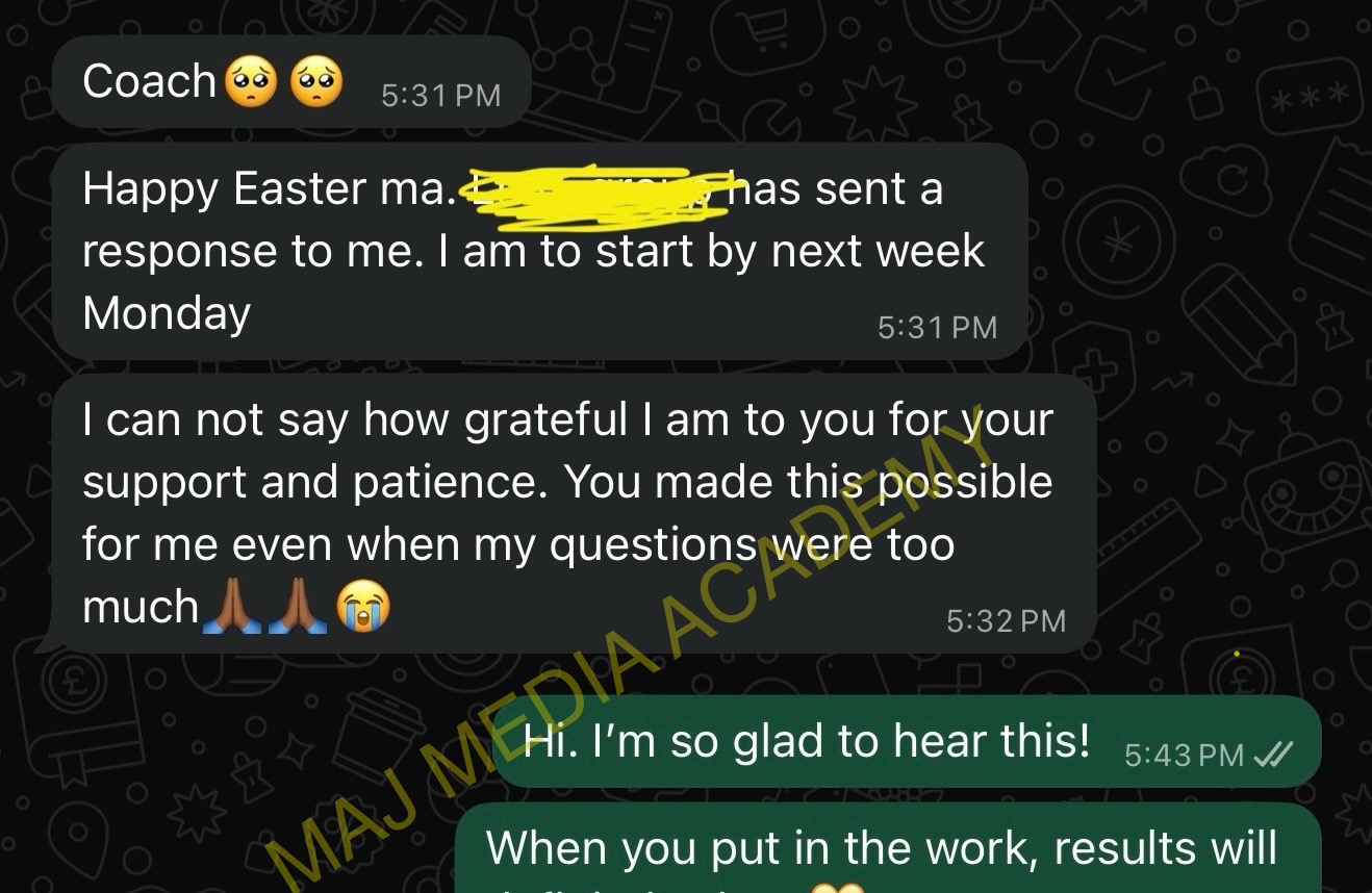 Student testimonial about starting a new role